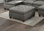 Living Room Furniture Tufted Cocktail Ottoman Antique Grey Breathable Leatherette 1pc Cushion Ottoman Seat Wooden Legs - as Pic