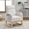 [Video] Welike 27.6"W Modern Accent High Backrest Living Room Lounge Arm Rocking Chair, Two Side Pocket ,Teddy White (Ivory) - as Pic