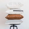 Throw Pillow Set of 4, Faux leather and cotton accent pillows - Faux Leather