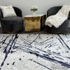 Shifra Luxury Area Rug in Gray with Navy Blue Abstract Design - as Pic