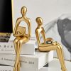 Golden Sitting Abstract Sculpture for Modern Home Decor - Creative Art Piece - Golden - Holding Book