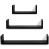 3 Black MDF U-Shaped Floating Wall Display Shelves Book/DVD Storage - Black