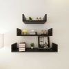 3 Black MDF U-Shaped Floating Wall Display Shelves Book/DVD Storage - Black