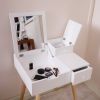 Wooden Vanity Desk Flip-top Dressing Mirror Writing table Computer Desk; White - white