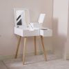 Wooden Vanity Desk Flip-top Dressing Mirror Writing table Computer Desk; White - white