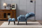 Soft Comfortable 1pc Accent Click Clack Chair with Ottoman Light Blue Fabric Upholstered Black Finish Legs Living Room Furniture - as Pic