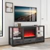 60 Inch Electric Fireplace Media TV Stand With Sync Colorful LED Lights-Dark rustic oak color - as Pic
