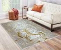 Penina Luxury Area Rug in Beige and Gray with Gold Circles Abstract Design - as Pic
