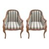 Upholstered Accent Armchair with Stripe Print and Nailhead trim; Set of 2; Gray and White - as Pic