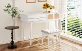43.3" Classic Wood Makeup Vanity Set with Flip-top Mirror and Stool, Dressing Table with Three Drawers and storage space, White - as Pic