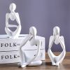 3pcs Abstract Villain Decorative Ornaments; Handmade Resin Handicrafts; Thinker Resin Statue Set - White