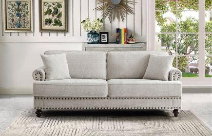 82" Chenille modern Upholstered Sofas 2 Seater Couches with Nails and Armrests (White) (Color: as Pic)